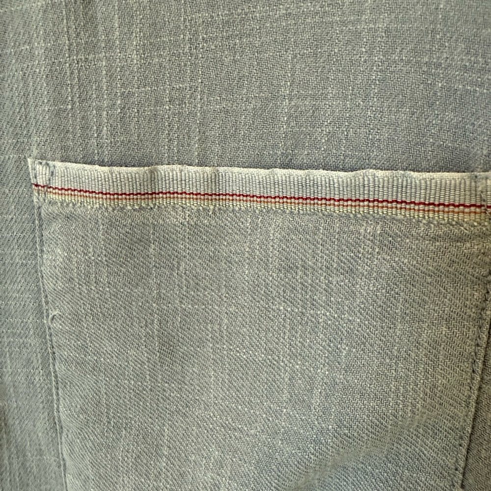 Marine Layer Stretch Salvage Chambray Blue Button Down Shirt Sz L - Picture 6 of 8